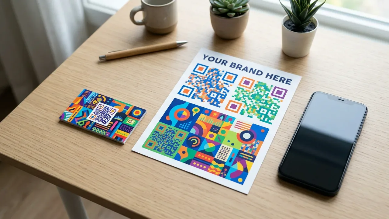 Ilustración editorial: Cómo Usar Códigos QR en tus Volantes y Tarjetas: Conecta tu Negocio Físico con el Mundo Digital
