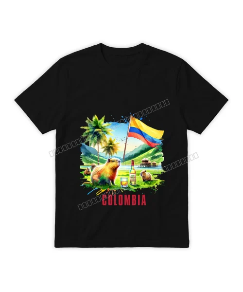 Colombia paisaje y animales sobre camisa Amarillo
