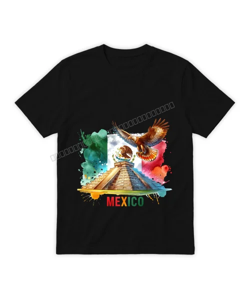 México bandera y pirámide sobre camisa Blanco