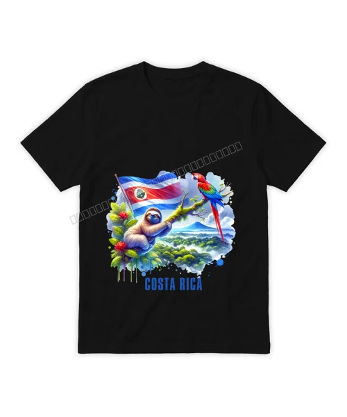 Costa Rica naturaleza colorida sobre camisa Negro